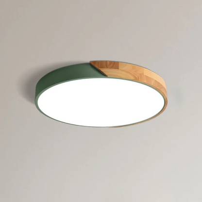 Round Wood Ceiling Light Fixture | Modern Scandinavian LED Flush Mount for Bedroom Living Room Kitchen
