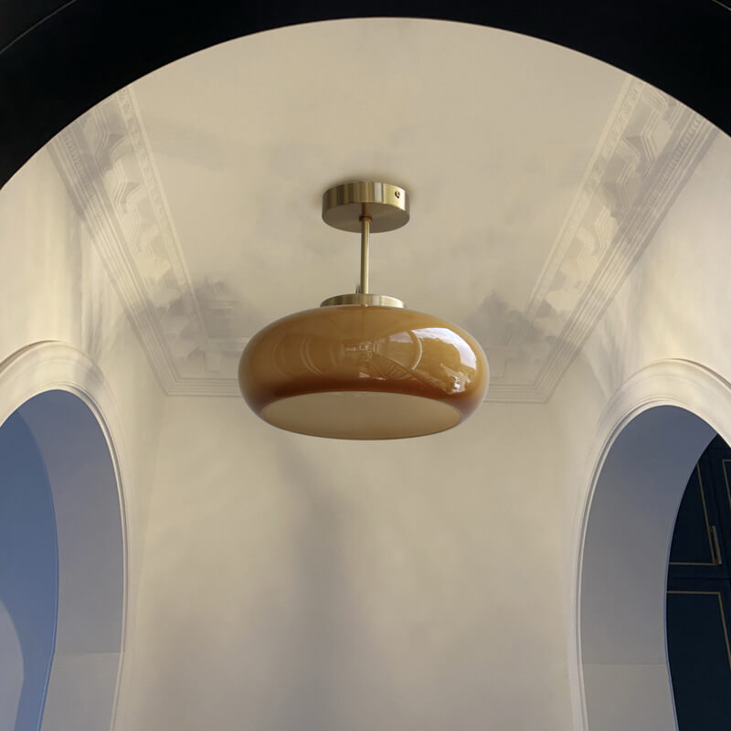Semi-Flush Mount Golden Amber Glass Fixture 11 inch Antique Brass Finish for Bedrooms Living Rooms Hallways Vintage Style Overhead Light E26