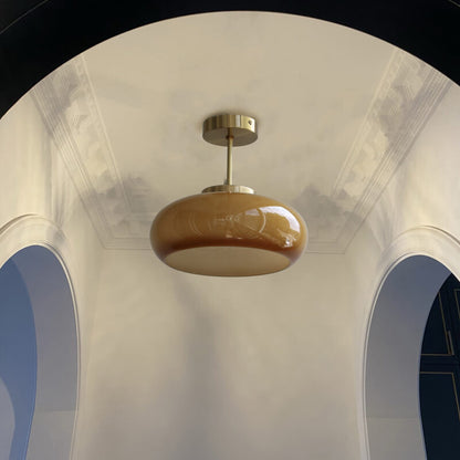 Semi-Flush Mount Golden Amber Glass Fixture 11 inch Antique Brass Finish for Bedrooms Living Rooms Hallways Vintage Style Overhead Light E26