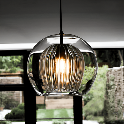 Spherical Glass Hanging Light with Adjustable Height for Kitchen Island, Dining Table, Bedroom | E27 Socket | Modern Orb Fixture for Home an
