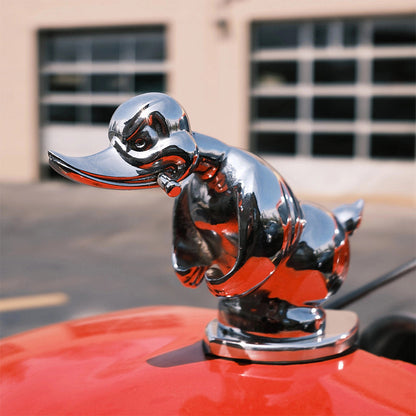 Chrome Duck Radiator Ornament – Classic Car Accent Figurine for Grille or Desktop Display – Silver & Black Finish