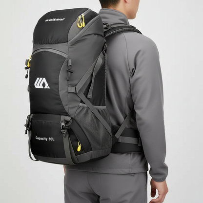 50L Hiking Backpack with Separate Shoe Compartment – Ventilated Back Panel, Padded Straps & Hip Belt – Multi-Day Trail Pack for Camping &