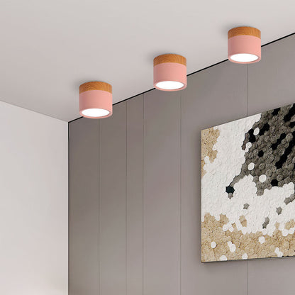 Compact LED Flush Mount Ceiling Light Fixture Wood & Metal Accent for Entryway Hallway Bedroom Kitchen 5W 7W Surface Mount Minimalist Modern