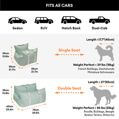 Padded Dog Car Seat Booster with Safety Harness & Side Bolsters – Waterproof Washable Pet Travel Carrier for Cars, SUVs & Travel