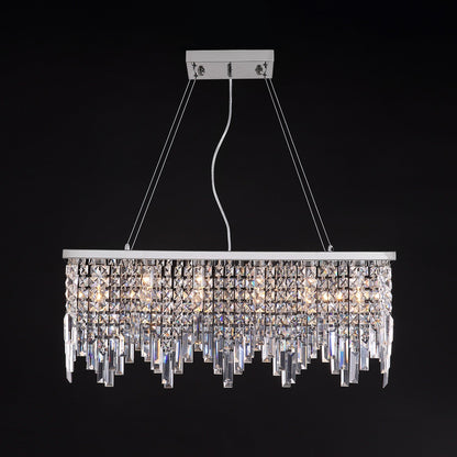 Linear Crystal Pendant Light Fixture Modern Dining Room Chandelier Stainless Steel Frame E12 Candelabra Base Adjustable Hanging Height for