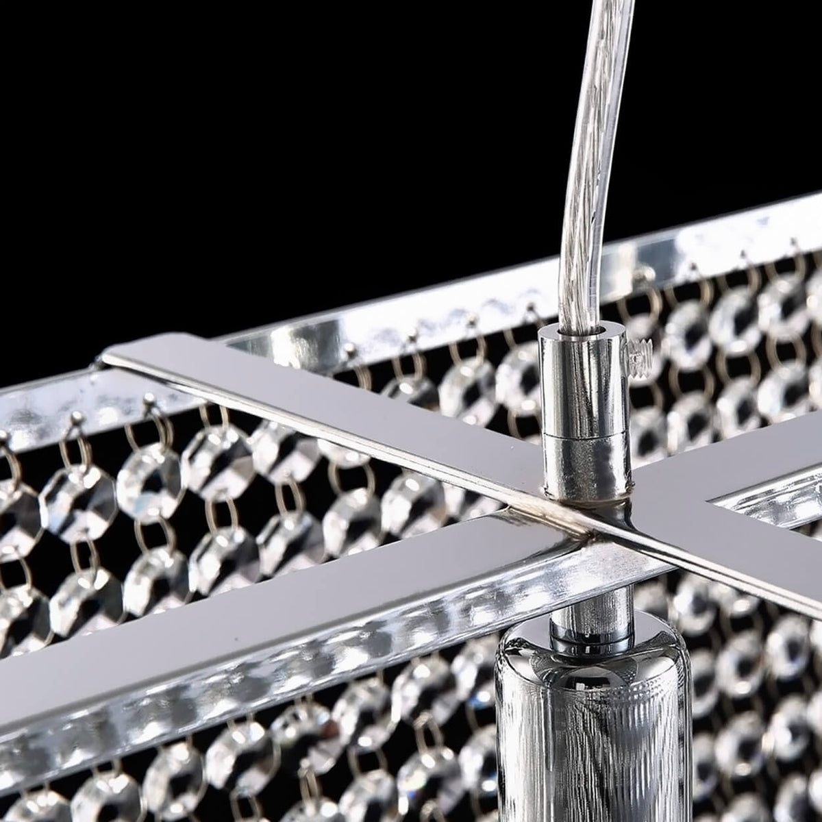 Rectangular Crystal Chandelier Ceiling Light Fixture Stainless Steel Frame E12 Candelabra Base for Dining Room Kitchen Island Modern