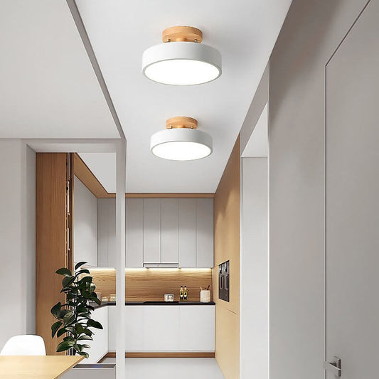 Wooden Circle Flush Mount LED Ceiling Light for Bedroom, Hallway & Living Room - Modern Wood Grain Design