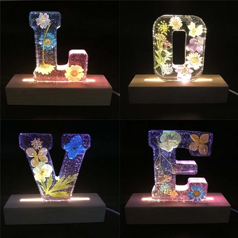 LED Letter Night Light with Real Dried Flowers in Resin – Personalized Illuminated Décor Accent for Bedroom, Nursery & Living Room