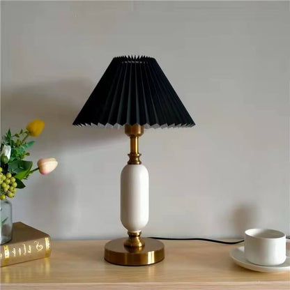 Pleated Bedside Lamp with Metal Base and Fabric Shade for Bedroom, Living Room & Study | E26 Socket