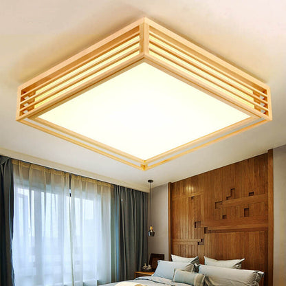 LED Round Ceiling Fixture 14-inch Wood & Acrylic Contemporary Overhead Light for Bedroom Kitchen Bathroom Home Office