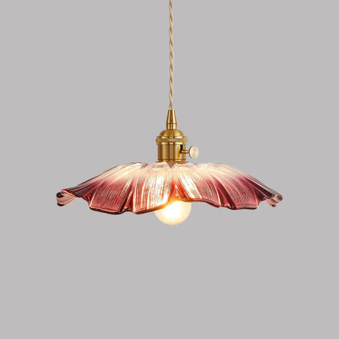 Fluted Glass Drop Ceiling Fixture 11 in Burgundy Shade Gold Hardware E27 Socket for Kitchen Island Entryway Ambient Overhead Illumination