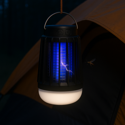 Solar Bug Zapper with UV Light & LED Camping Lantern for Outdoor Mosquito Control & Patio Lighting