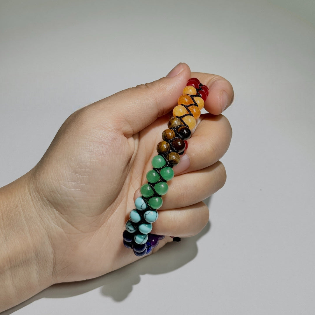 Natural Stone Chakra Bracelet – Adjustable Braided Cord Design for Men & Women, Lightweight & Colorful