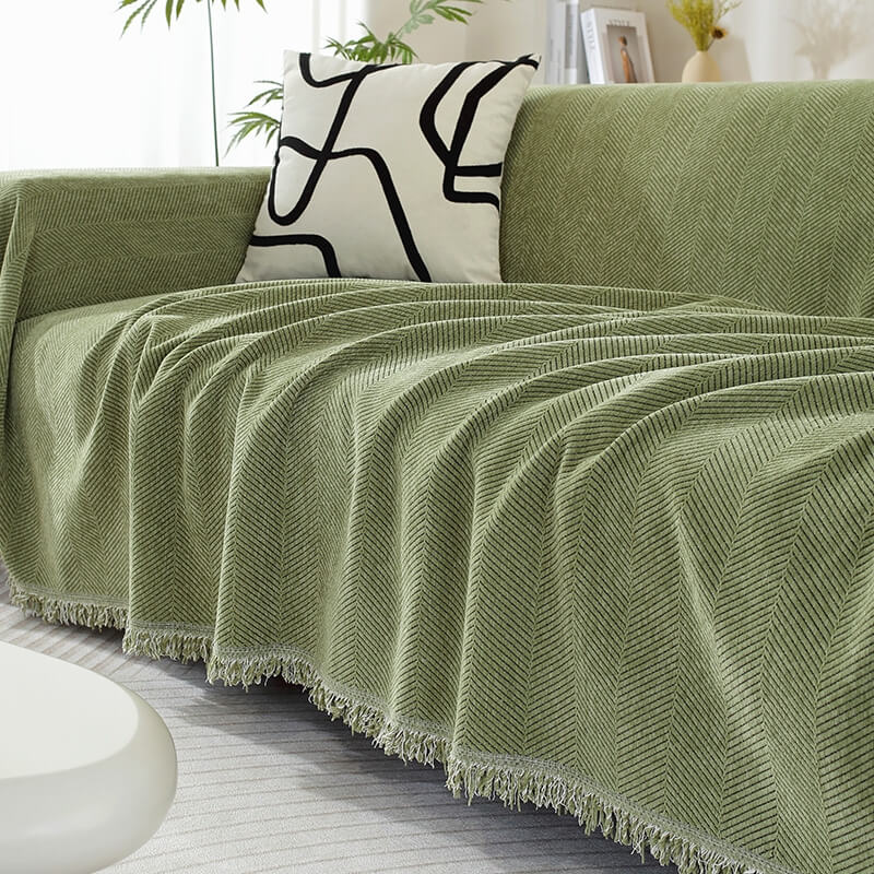 Herringbone Throw Blanket with Tassels for Sofa or Chair – Soft Textured Cover for Living Room, Bedroom & Couch Protection – Woven Home