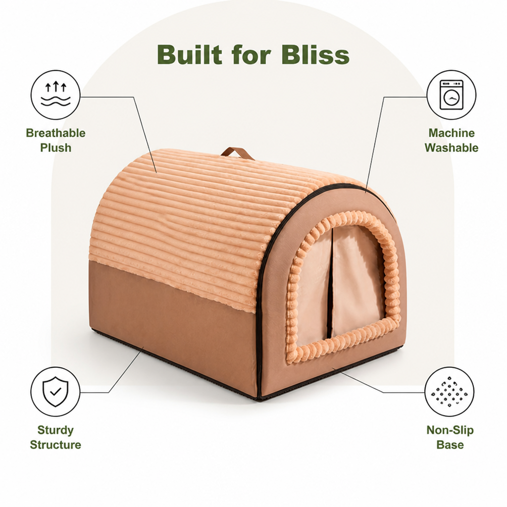 Ortekor All-Season Foldable Washable Dog Cave Bed (Non-Slip Base)