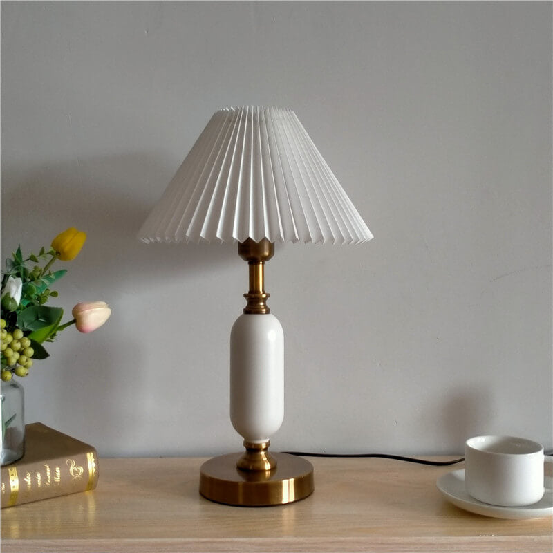 Accent Lamp with Folded Cloth Shade 11 in × 18 in Gold Base E12 Socket for Nightstand Office Den Mid-Century Style Portable Lighting