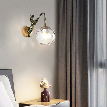 Mermaid Glass Globe Wall Light Fixture Metal Resin Single Sconce Coastal Décor for Bedroom Living Room Hallway Bathroom E26 Hardwired