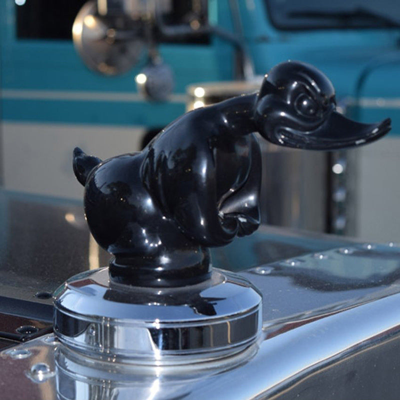 Chrome Duck Radiator Ornament – Classic Car Accent Figurine for Grille or Desktop Display – Silver & Black Finish