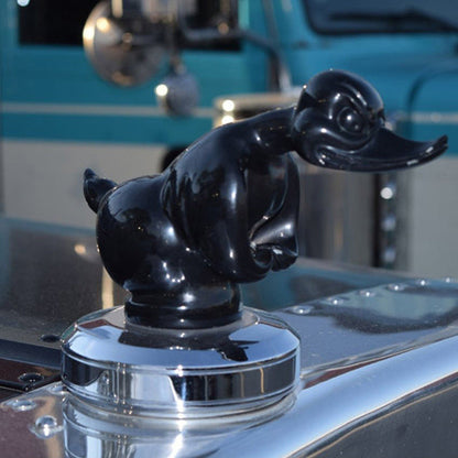 Chrome Duck Radiator Ornament – Classic Car Accent Figurine for Grille or Desktop Display – Silver & Black Finish