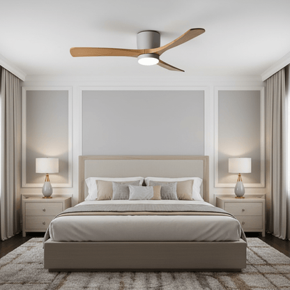 Sycamore Wood Ceiling Fan with LED Light – Whisper-Quiet 6-Speed DC Motor, Reversible Airflow, Remote Control, 42/48/52 Inch