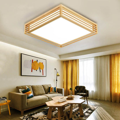 LED Round Ceiling Fixture 14-inch Wood & Acrylic Contemporary Overhead Light for Bedroom Kitchen Bathroom Home Office