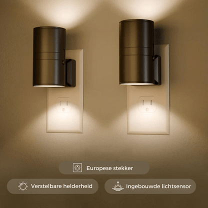 Plug-In LED Wall Light with Auto Dusk Sensor & Dimmer for Hallways, Stairs, Bedrooms | Modern Industrial Sconce | No Wiring Installation