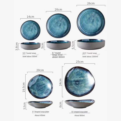 Handcrafted Porcelain Tableware Set with Turquoise Glaze - 11-Piece Service for Dinner Parties & Family Meals - Microwave & Dishwasher Safe