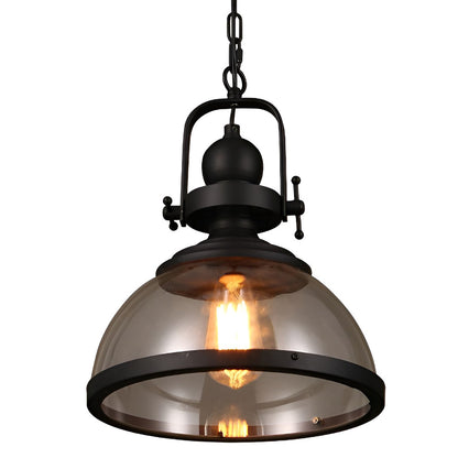Glass Bowl Pendant Light Industrial Retro Style Hanging Ceiling Fixture Iron Frame E27 Socket for Dining Room Kitchen Island Living Room