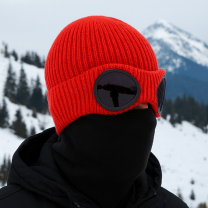 Knit Beanie with Flip-Down Goggles – Windproof Winter Hat for Outdoor Activities