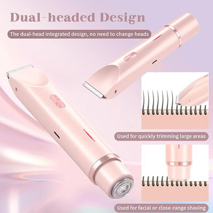 Rechargeable Dual-Head Precision Trimmer for Face, Underarms & Bikini Line – Waterproof IPX7, USB-C Fast Charging, Gentle on Sensitive Skin