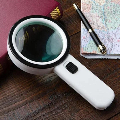 Illuminated Desktop Magnifier with 30X Magnification and 12 LED Lights for Reading Small Print, Labels, Books, Maps, Coins, Jewelry, Hobbies