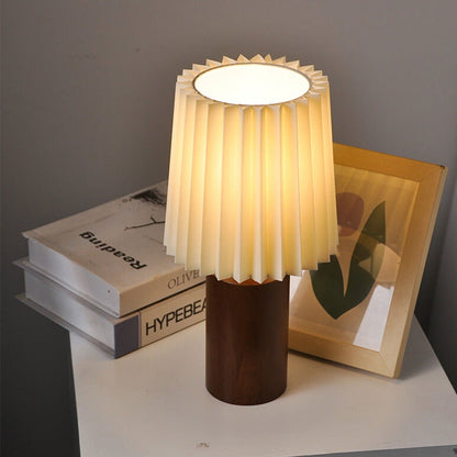 Wooden Desk Lamp with Fabric Shade 12 Inch Accent Light for Nightstand Office Den Dimmable LED Small Reading Light Modern Home Décor