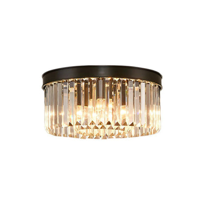 Flush Mount Fixture with Sparkling Accents 16 Inch Brushed Brass Metal Frame Crystal Drops for Entryway Dining Room Bedroom Den Four Bulb So