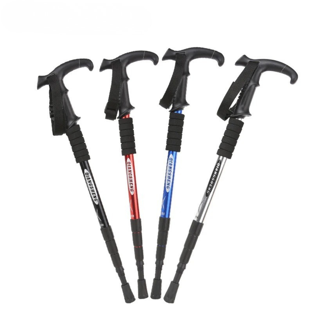 Collapsible Hiking Pole 4-Section Adjustable Trekking Stick Aluminum Alloy Lightweight Walking Staff Ergonomic T-Handle for Mountain Trails