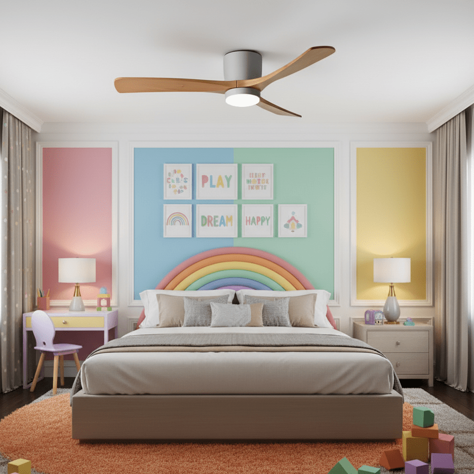 Wood Blade Ceiling Fan with Integrated LED Light and Remote Control for Bedroom Living Room Quiet DC Motor Airflow Year-Round Comfort Scandi