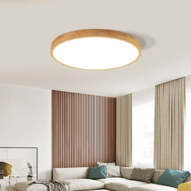 Round Wood Overhead Light Fixture with Adjustable Temperature Settings 12-24 Inch Low Profile for Bedroom Living Room Kitchen Dining Area Co