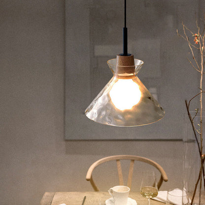 Hanging Ceiling Fixture Glass and Wood Shade Adjustable Cord E26 Socket for Bedroom Den Kitchen Dining Room Hallway