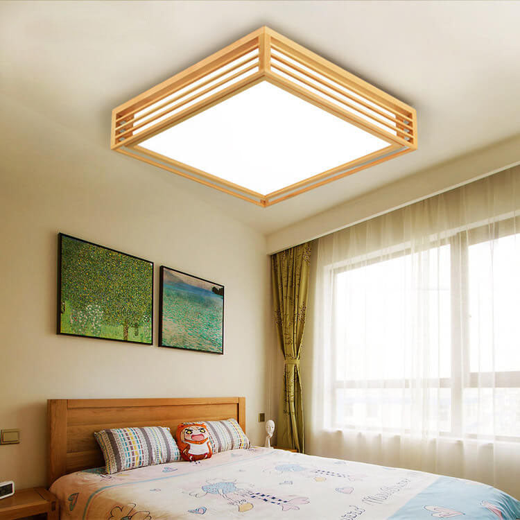 LED Round Ceiling Fixture 14-inch Wood & Acrylic Contemporary Overhead Light for Bedroom Kitchen Bathroom Home Office
