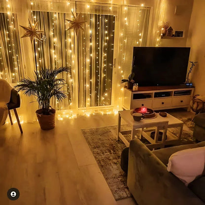 LED Curtain String Lights Warm White USB Powered with Remote 8 Modes for Indoor Outdoor Patio Bedroom Wedding Party Decorative Waterproof