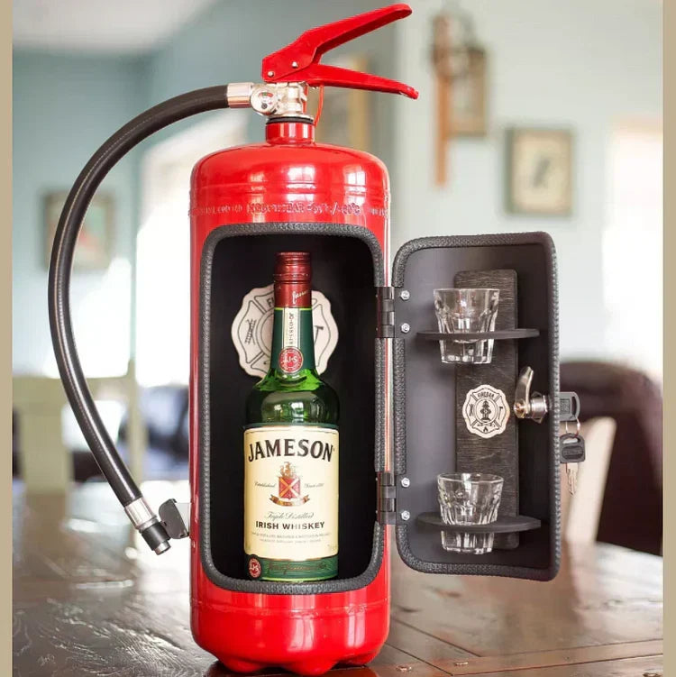 Disguised Fire Extinguisher Liquor Cabinet for Man Cave & Home Bar | Hidden Bottle Storage Container with Accessories