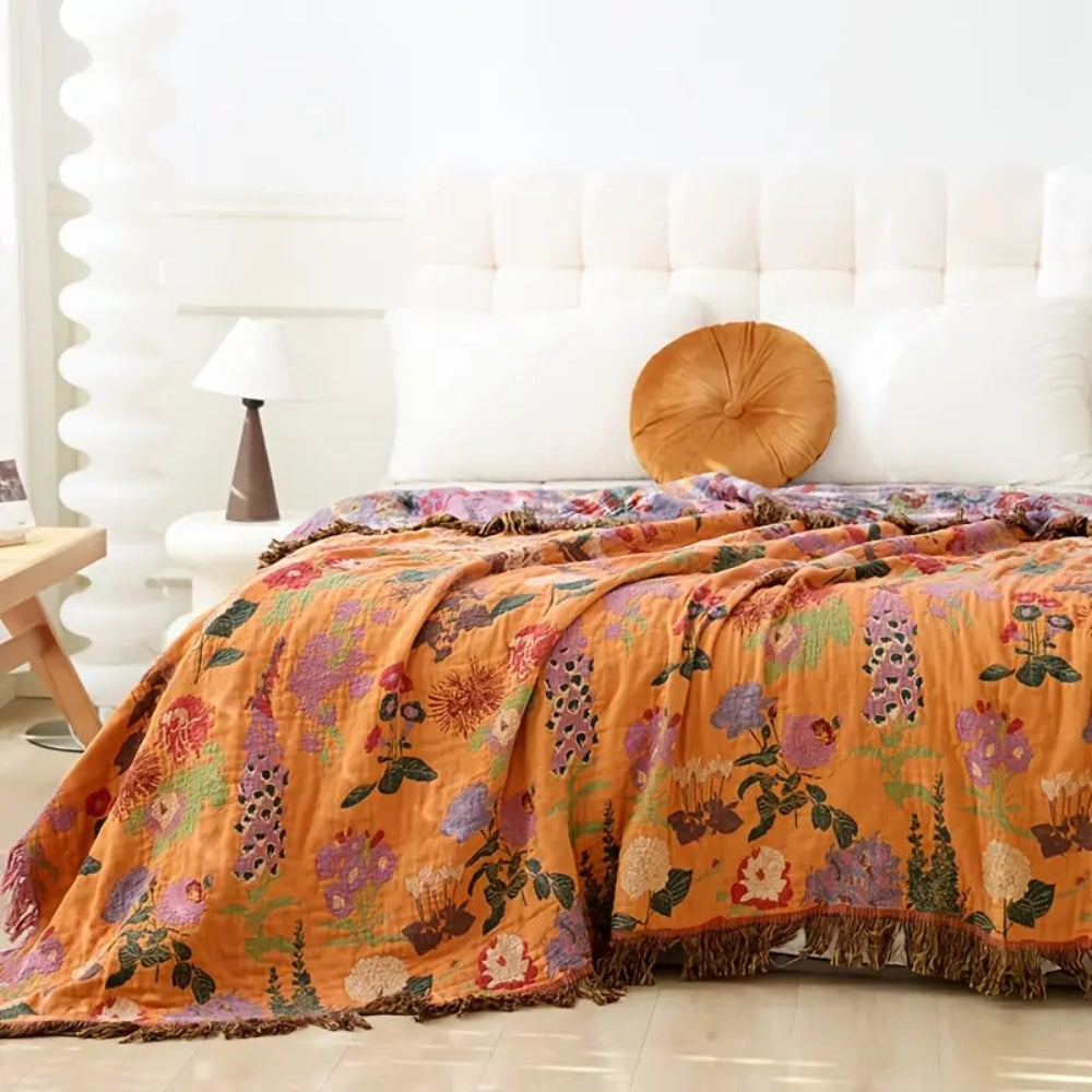 Brenley Floral Blanket - Cotton, Lightweight, Reversible Design