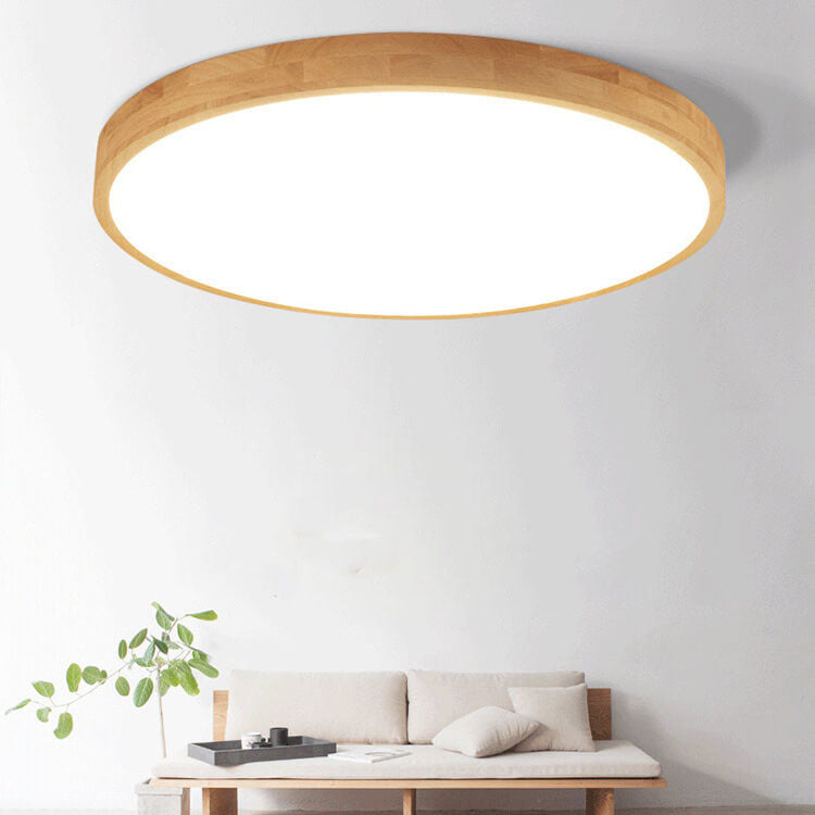 Round Wood Overhead Light Fixture with Adjustable Temperature Settings 12-24 Inch Low Profile for Bedroom Living Room Kitchen Dining Area Co