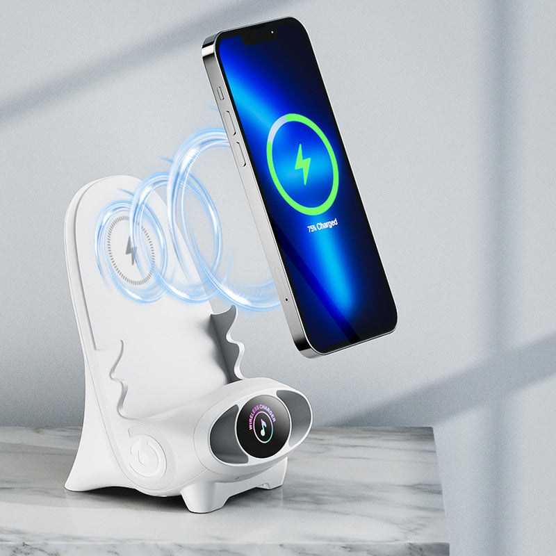 Wireless Phone Charging Stand 15W Qi Fast Charger Desktop Holder with Sound Amplifier for iPhone Android Horizontal Vertical Mount