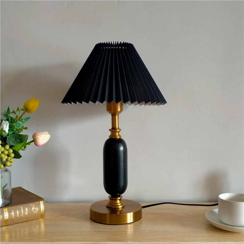 Accent Lamp with Folded Cloth Shade 11 in × 18 in Gold Base E12 Socket for Nightstand Office Den Mid-Century Style Portable Lighting