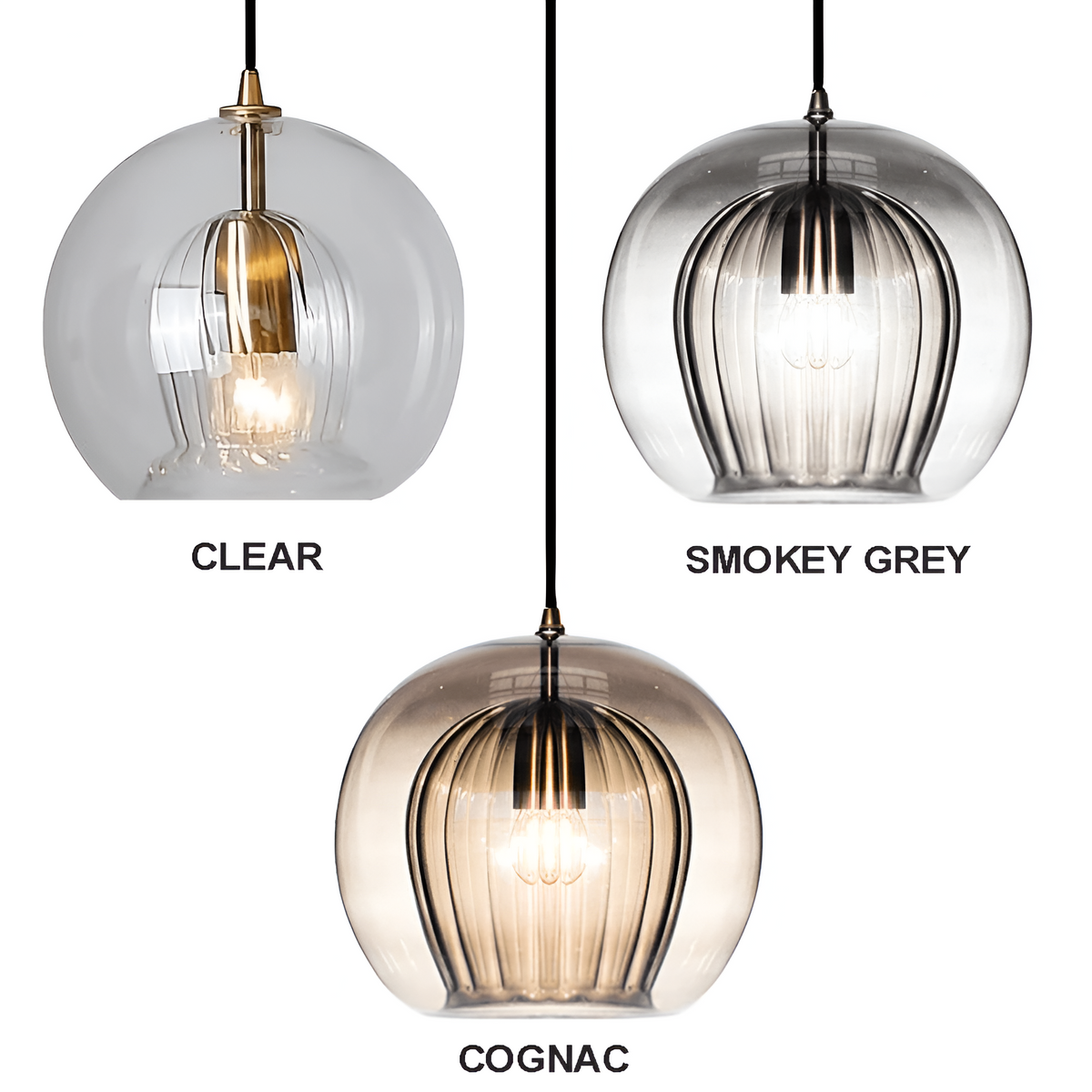 Spherical Glass Hanging Light with Adjustable Height for Kitchen Island, Dining Table, Bedroom | E27 Socket | Modern Orb Fixture for Home an