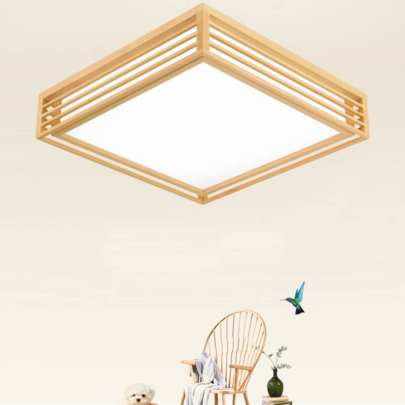 LED Round Ceiling Fixture 14-inch Wood & Acrylic Contemporary Overhead Light for Bedroom Kitchen Bathroom Home Office