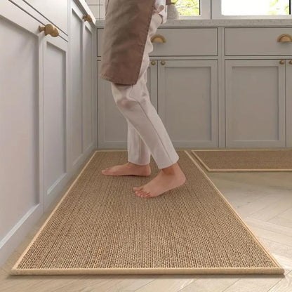 Anti-Fatigue Kitchen Runner Set 18×47 & 18×28 Inch Non-Slip Comfort Floor Mats Beige Cushioned Standing Pad for Sink Stove Cooking Area