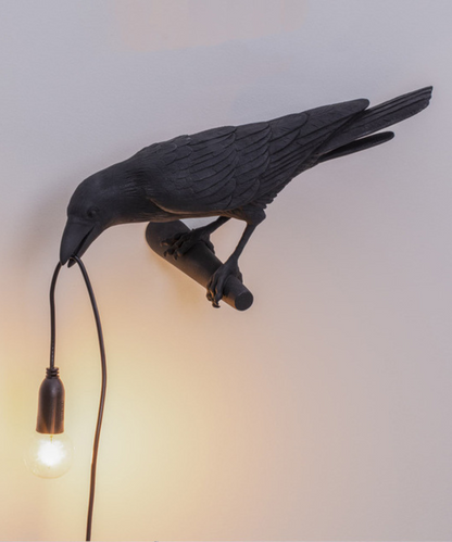 Raven Table Lamp with Bulb in Beak – Sculptural Bird Accent Light for Living Room, Bedroom & Office Decor