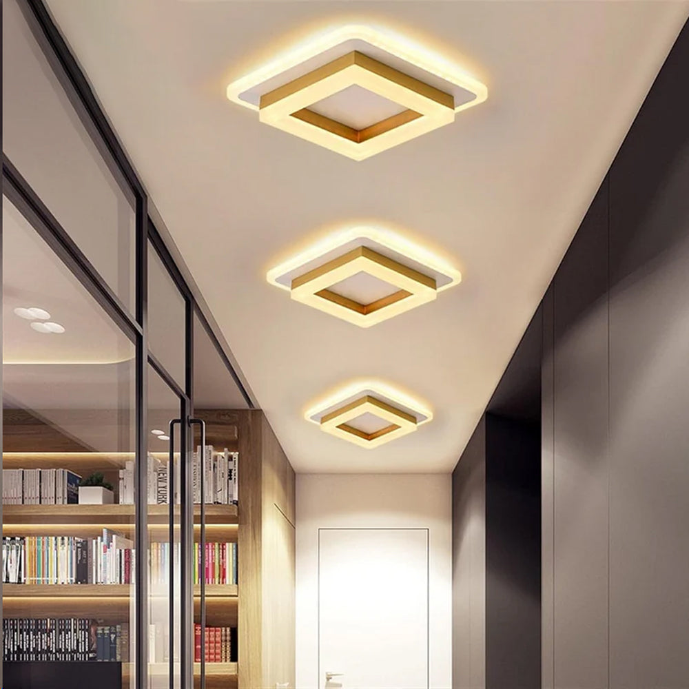 Square Flush Mount LED Ceiling Light 1920 Lumens for Bedroom Hallway Living Room Modern Geometric Low Profile Black White Layered Design Con