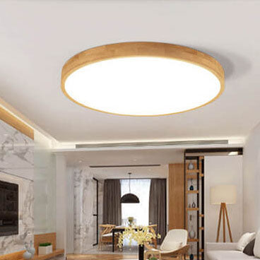 Round Wood Overhead Light Fixture with Adjustable Temperature Settings 12-24 Inch Low Profile for Bedroom Living Room Kitchen Dining Area Co